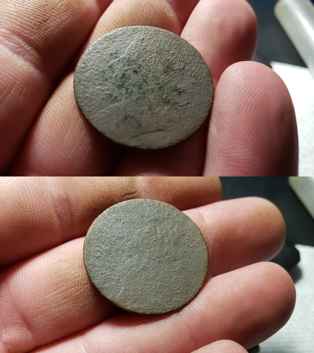 admonishmd's tweet image. Can anyone help me identify this coin?  It rang up a 20, 21 on the Equinox 600 and appears to be copper. Thanks! #saturdaynightcoinshow #detectornetwork #justdetect