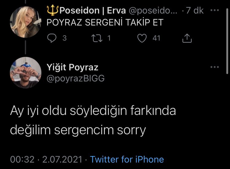 ne olursa olsun allah poseidon ervadan razı olsun sonunda poyraz sergeni twitterda takip etti 👏🏼 👏🏼 #poyser