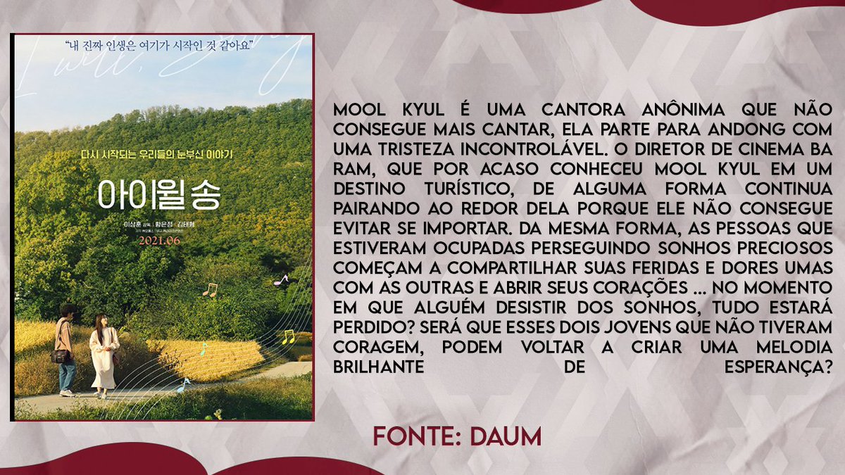 DramalandBR's tweet photo. I Will, Song (#IWillSong)
País: Coreia do Sul
Duração: 98 min
Gênero: Romance, Drama, Melodrama
Elenco: Ham Eun Jung e Gu Won https://t.co/fTU00LFS74