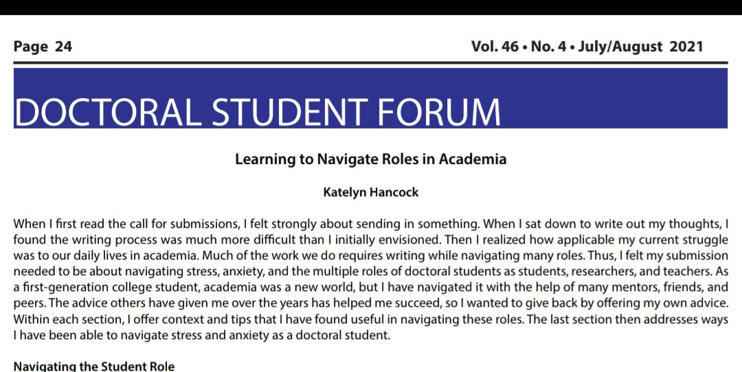 kphancock8's tweet photo. If you're a doctoral student and looking for some ways to navigate our many roles, check out my submission to The Criminologist! Thankful to have been included and love reading about everything going on in the @ASCRM41
#phdlife #gsucjc #AcademicChatter #phdvoice #firstgen https://t.co/wZfBdM8nGS