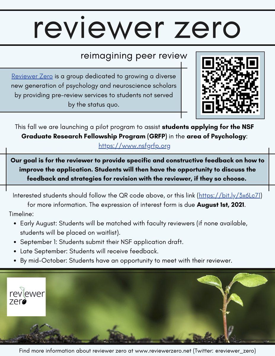 Planning to submit a Psych/Neuro NSF GRFP application this Fall? We're running a pilot program to provide feedback on fellowship drafts before submission. Students from under-represented groups highly encouraged to apply. Interest form below! Pls RT!

gmuchss.az1.qualtrics.com/jfe/form/SV_86…