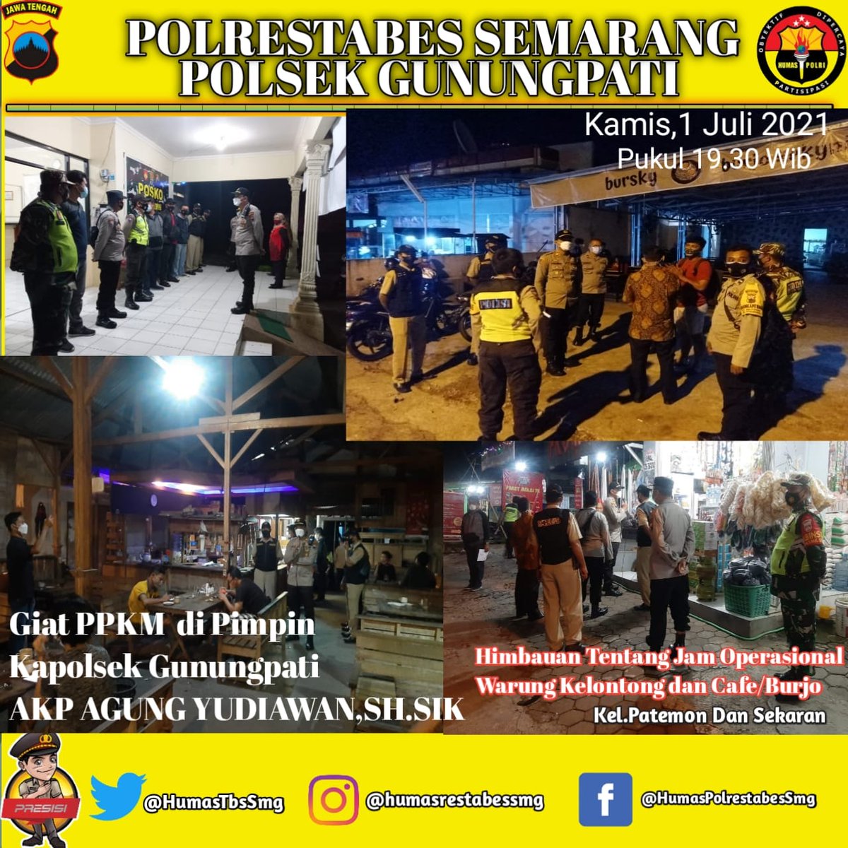 polsekGNP's tweet photo. @polsekGNP  KAPOLSEK Akp Agung Yudiawan, S.H, S.I.K Mempimpin Patroli PPKM 3 Pilar Himbau Kepatuhan Prokes mencegah peneyebaran Covid-19 dengan 5 M
#humaspolrestabes
#humaspolsek https://t.co/n0wro0j3lN