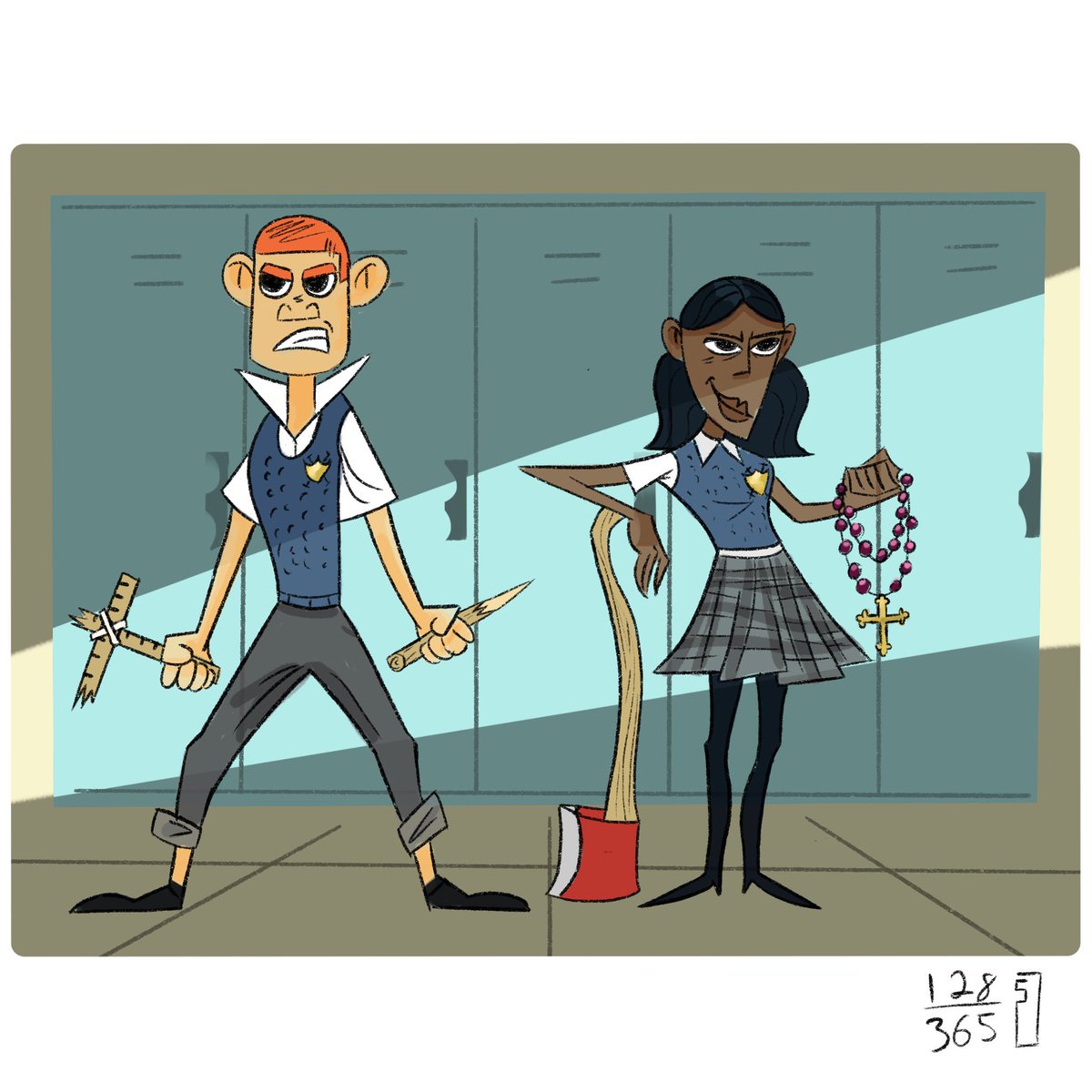 Hubrisless's tweet photo. “I’d take a legion of vampires over Sister Mary Catherine’s Bio class any day” ••• #illustration #kidlitart #childrensbooks #visdev #characterdesign #art #artist #digitalart #practice #sketch #everyday #picturebooks #storytelling https://t.co/0GRnCll9KQ