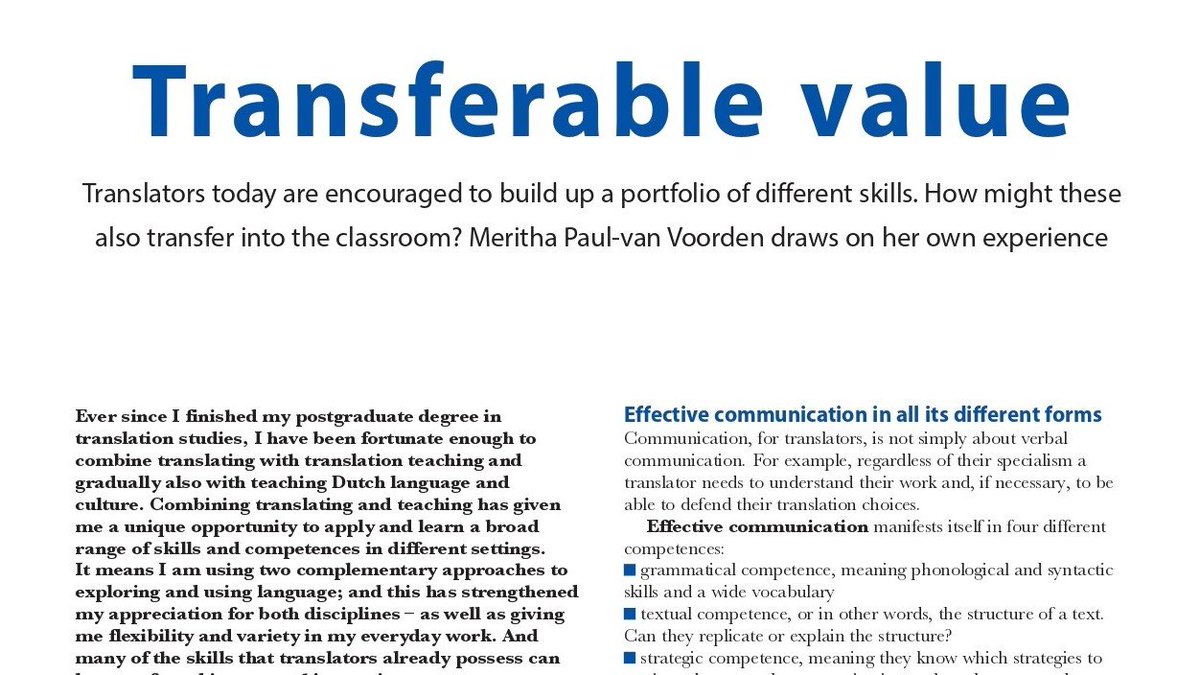 MerithaPaul's tweet photo. Just published in @ITIBulletin my article on transferring translation skills into the classroom @ITIUK @ITILRG #translatorsofcolour #womenintranslation https://t.co/h0PNVCRbvr
