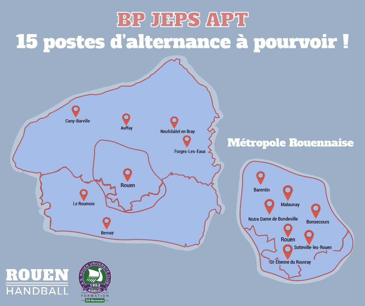 ➡️ Devenez animateur ou éducateur sportif avec la formation #BPJEPS en alternance !

📍Plus de 15 postes sont à pourvoir en #SeineMaritime et dans l’#Eure.

Renseignements :
👉🏼 rouen-handball.fr/bepjeps-apt-in…
👉🏼 formation@rouen-handball.fr
 👉🏼 Anthony : 06 81 95 28 99

#Formation #Emploi