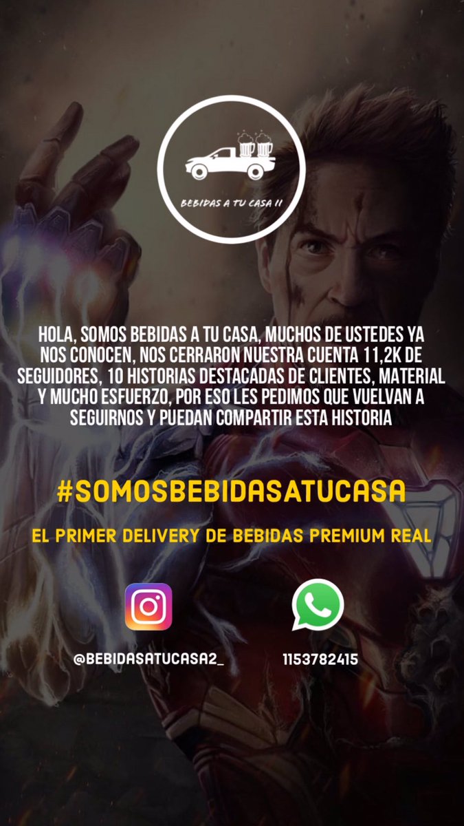 Nos cerraron nuestra cuenta de bebidas, hicimos esta para empezar a recuperar todos nuestros clientes, ese Instagram era el que nos daba de comer a mi y a mi familia, les pido un RT o MG que no cuesta nada   IG: bebidasatucasa2_