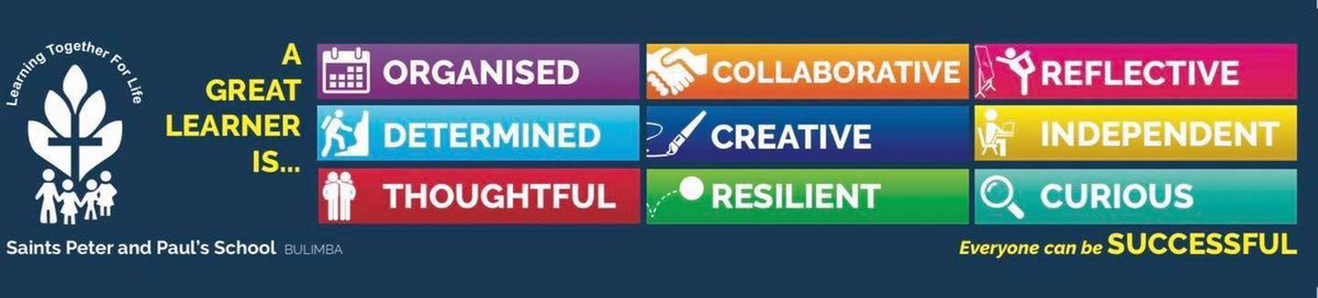 stspeternpauls's tweet photo. At Sts Peter &amp; Paul’s School 

A GREAT LEARNER IS: 

🌟 organised
🌟 determined
🌟 thoughtful
🌟 collaborative
🌟 creative
🌟 resilient
🌟 reflective
🌟 independent 
🌟 curious 

Everyone can be SUCCESSFUL! 

#learnerdispositions 
#teachchallengetransform https://t.co/0WSk9DCZQd