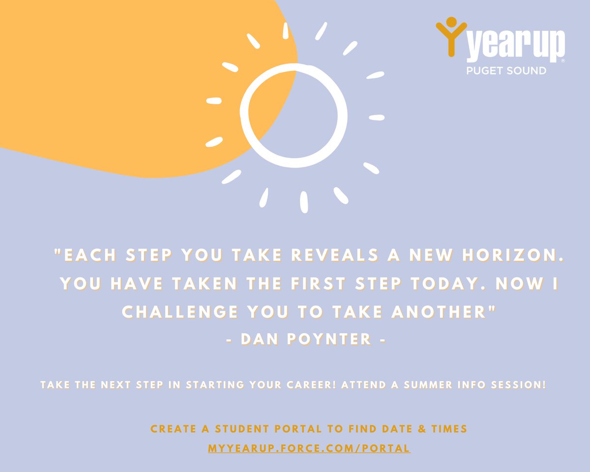 When it comes to change and reaching a goal, taking and accomplishing small steps helps encourage us to continue this path forward in finishing our goals.

What are some Summer goals you have? Come talk about them at an Info Session! Register to create a Year Up student portal 🌞