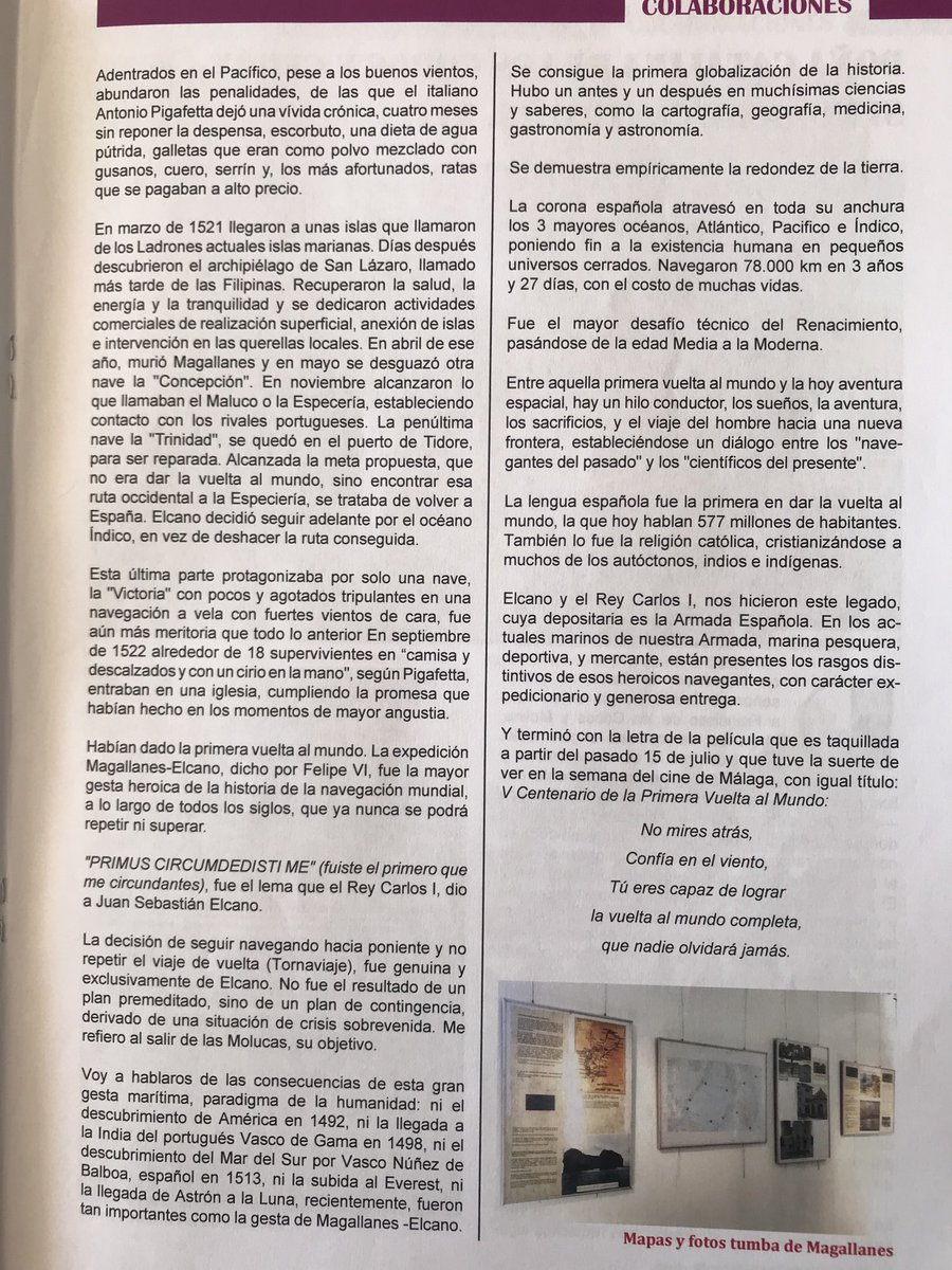DiegoEstradaFe2's tweet photo. Exposicion V Centenario 1a Vuelta al Mundo Magallanes-Elcano. Revista Suma y Sigue N-356, año 2.021, de la Hermandad de Economía, Comercio y Hacienda, patrocinada por la Real Liga Naval Málaga, incluida en la programación de actividades del V Centenario del Ministerio de Cultura. https://t.co/2poBlAgRsM