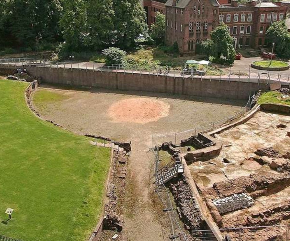 Heritarcheshire's tweet photo. 👋 Another 'A' today...
'A' is for #Amphitheatre.Built in C1st AD when the #Roman fort of #Devavitrix was founded, the stone structure is the largest in Britain. Excavation evidence shows it was used for gladiatorial combat too!
➡see @Petercarrington video for @chesterherifest https://t.co/ZQCjczNKGU