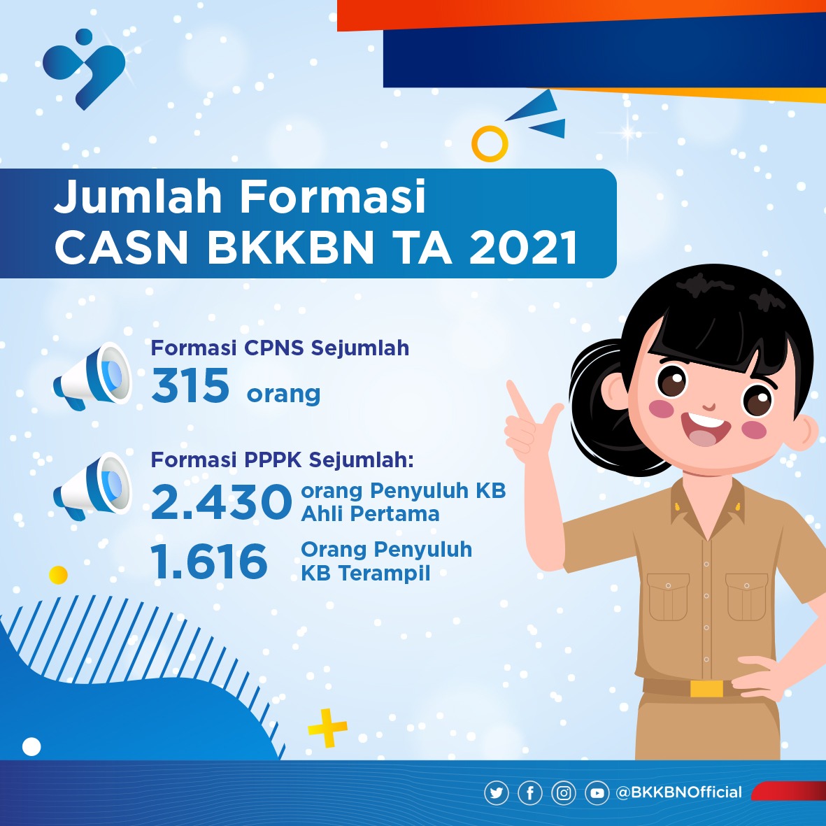 kemendukbangga's tweet photo. Mimin ada kabar baik nih untuk kamu #SobatBKKBN yg udah nunggu jadwal mulai dari Pengumuman Seleksi ASN, Pendaftaran Seleksi ASN, &amp; Jumlah Formasi #CASNBKKBN2021.
.
.
#BKKBN
#KeluargaHebatTerencana
#BerencanaItuKeren
#KeluargaKerenCegahStunting
#KeluargaIndonesiaCegahStunting https://t.co/8KXh7gz8OL