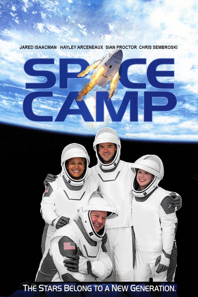 keiffer6's tweet photo. @rookisaacman @inspiration4x @SpaceCampUSA @johnkrausphotos One night during an engine test, Jared and three campers are accidentally shot into space. Together, the group -- which includes Sian, a pilot-in-training, Chris, and Hayley, must work together to operate the spacecraft and return home. 🤣 https://t.co/XrWlkntsqa