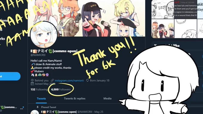 THANK YOU FOR 6K FOLLOWERS WOWOWO
aaaaaaaaaaaa honestly idk what to say, it's been a rlly fun time chatting with yall, thank u for staying, if it wasn't for u guys I would've quit a long time ago so thank u
I prob should do an art raffle soon, I've never done that and I'd like to 