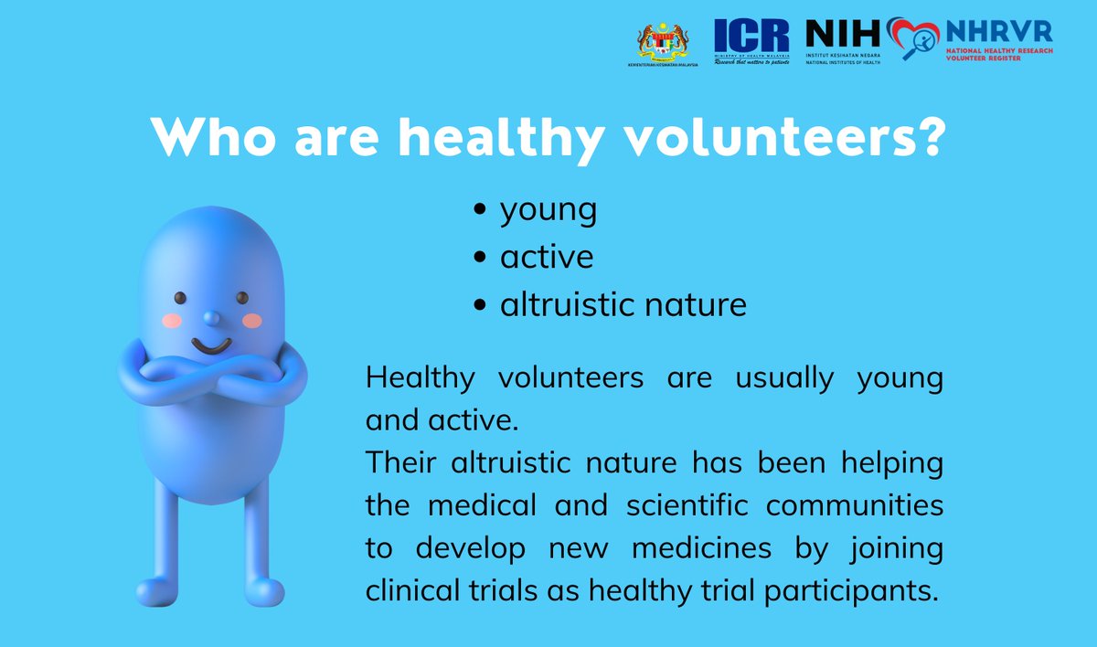 ICR_NIH's tweet photo. Introducing the National Healthy Research Volunteer Register by MOH Malaysia. 
#healthyvolunteer #clinicaltrial https://t.co/tjRkookPVQ