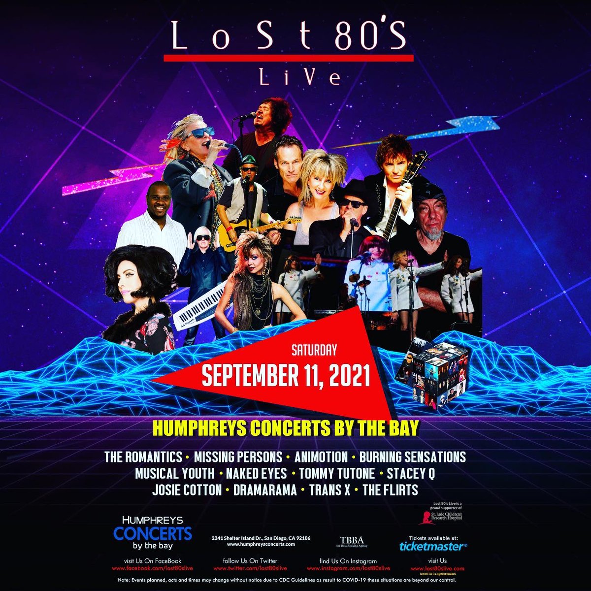 3 Totally Awasome Lost 80’s Live concerts in California 

Sept 3 
The Greek Theater 
Los Angeles, Ca
<a href="/Greek_Theatre/">The Greek Theatre</a> 

Sept 4
Mountain Winery 
Saratoga, Ca
<a href="/MountainWinery/">Mountain Winery</a> 

Sept 11
Humphreys 
San Diego, Ca
<a href="/HumphreysShows/">Humphreys Concerts by the bay</a> 

for tickets 🎫 
lost80slive.com/buy-now