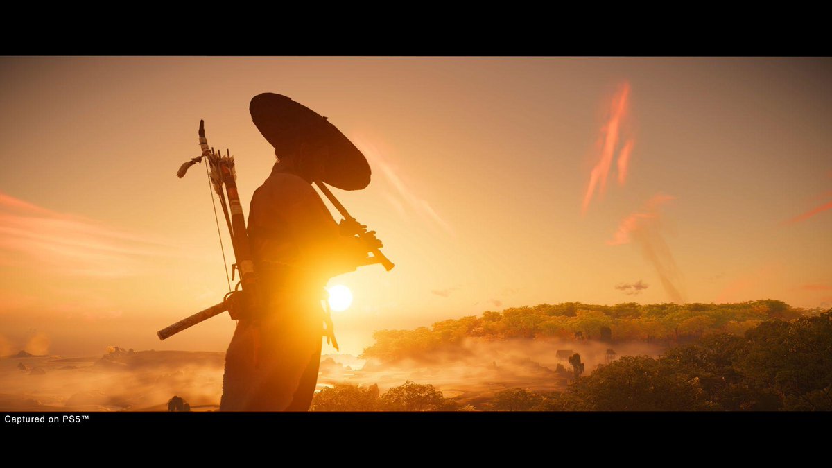 PlayStation's tweet photo. Ghost of Tsushima Director’s Cut gallops onto PS5 and PS4 August 20. Jin’s journey expands onto Iki Island with a new story and gameplay. Learn full details, including new PS5 features: https://t.co/4COFzLjK4c https://t.co/IBBOeMN1lU