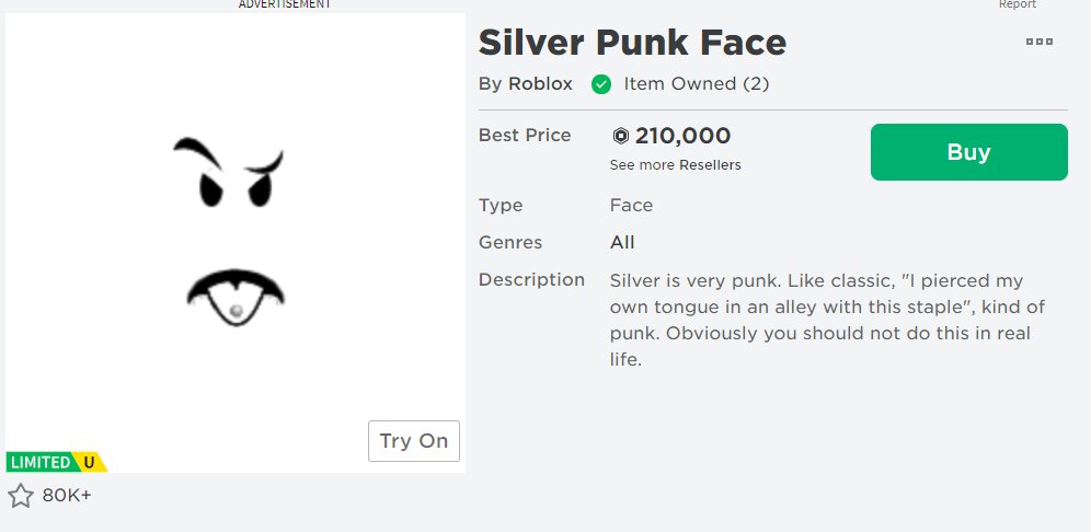 Silver Punk Face Limited Roblox