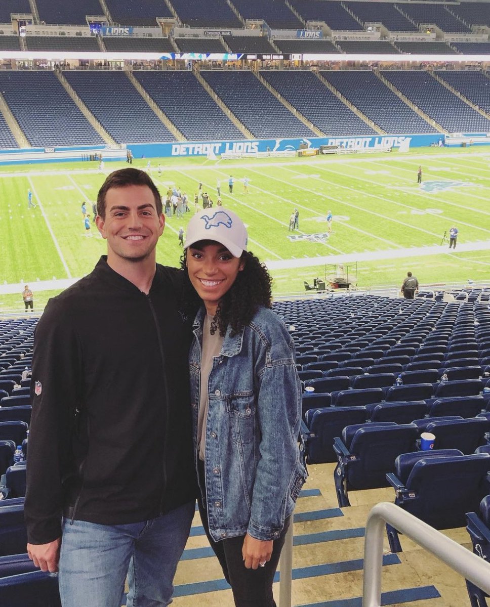 LionsPR's tweet photo. Melissa Gonzalez, married to @Lions QB @david_blough10, has qualified for the Tokyo Olympics (@Tokyo2020).

She will represent Colombia in the 400-meter hurdles &amp; owns the national record in the event (55.68).

Melissa &amp; David both attended Creekview H.S. in Carrollton, Texas. https://t.co/ZqhHDPCF6i