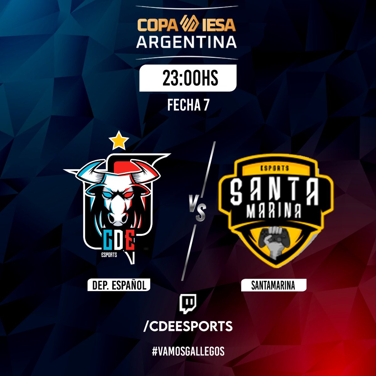 🏆 ¡Copa Argentina! 🇦🇷

Fecha 7 y 8 vs <a href="/clubsantamarina/">Club Santamarina</a>

23hs. 🖥 twitch.tv/cdeesports

#VamosGallegos 🇪🇸
