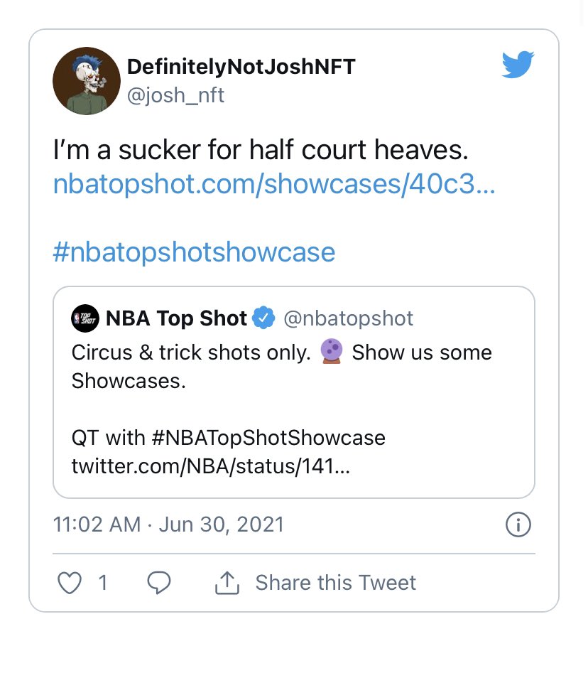 josh_nft's tweet photo. Got a free pack for putting together a #TopShotShowcase —— so may as well spread the love. 

Want to win a free HB40 or Jaxson dunk? Just:

1. Follow me
2. RT this tweet

I’ll pick two random RTs after I finish drinking 🍻 this weekend! 

Good luck! https://t.co/yDziBCIvAo