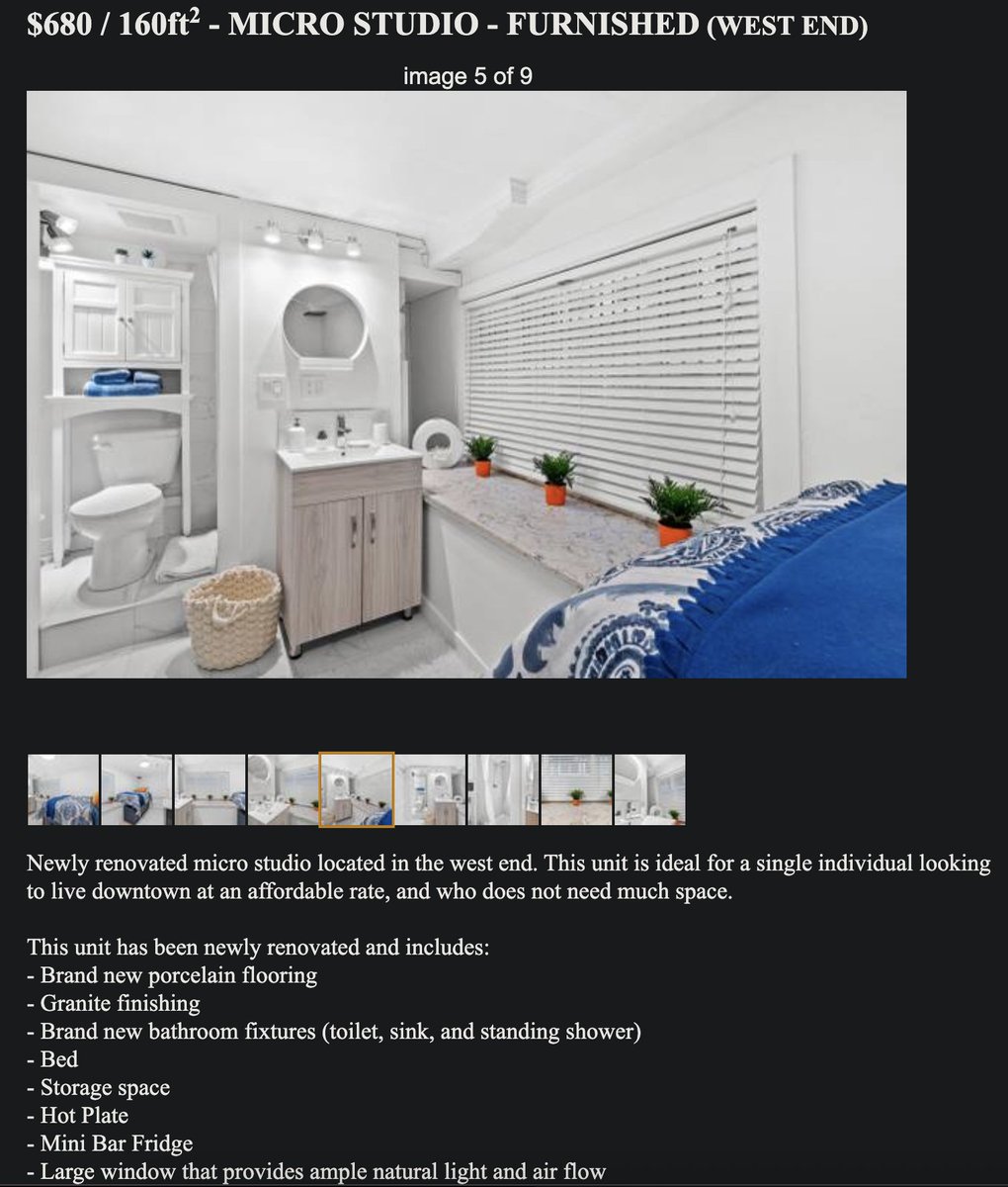 Screenshot of the craigslist housing ad linked in the next tweet