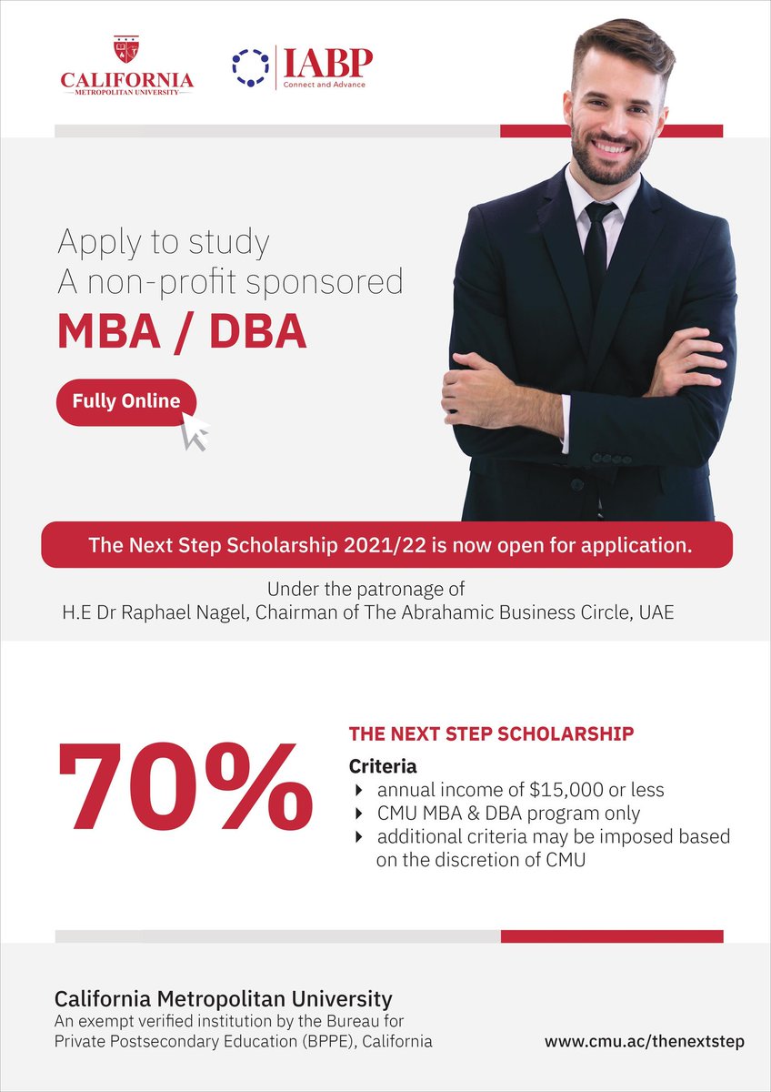 OriginAcademy8's tweet photo. The Wait Is Over

The Next Step Scholarship 2021/22 with 70% off is open for registration.

MBA USD900 - USD1200, Actual Fee USD3300. 

https://t.co/PFyAX3a9UR https://t.co/EA1UsoljkR
