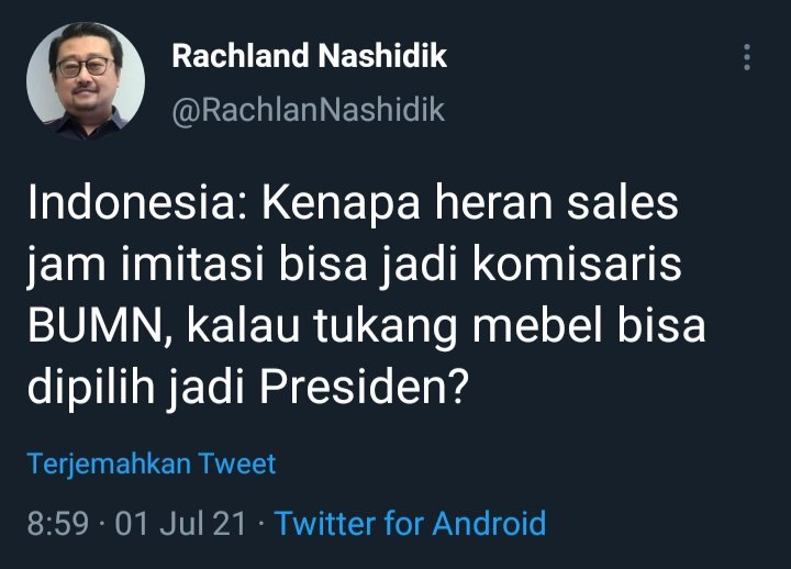 Lebih baik sales jam dari pada anda  @RachlanNashidik gerombolannya yg bisanya KORUPSI BERJAMAAH dn menghisap darah Rakyat seperti DRAKULA.
Lebih baik tukang mebel yang jadi Presiden dari pada majikanmu hanya bisa bangun MUSEUM dn sang Raja MANGKRAK.