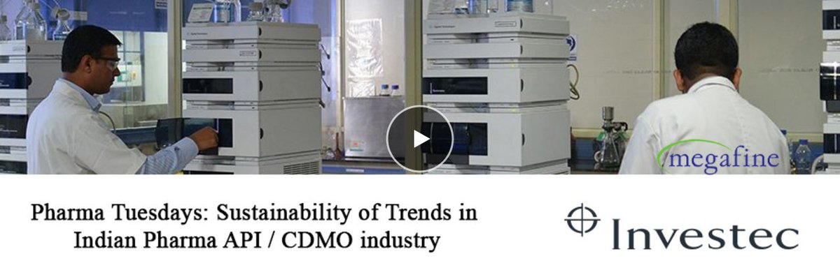 Anshuman Gupta, #Pharma analyst, Investec India chat with Shailesh Sanghvi <a href="/MegafinePharma/">Megafine Pharma</a>  a mid-sized #API / #CDMO player. 90%+ of Megafine supplies are to developed markets; ~75-80% sales are from API &amp; balance CDMO services. 
bcove.video/3pXmYJW
<a href="/anshumang1002/">Anshuman Gupta</a>