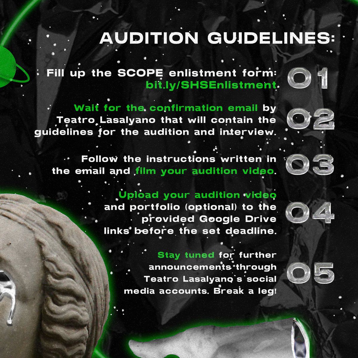 teatrolasalyano's tweet photo. SEASON 6, HANDA NA BA KAYO? 💚🏹

📣 CALLING ALL ASPIRING THESPIANS OF ID 120 AND 121! 

Pagkatapos ng matagal na paghihintay, bukas na ang enlistment at auditions para sa Teatro Lasalyano - Manila! ✨ https://t.co/fyYHDE1OPW