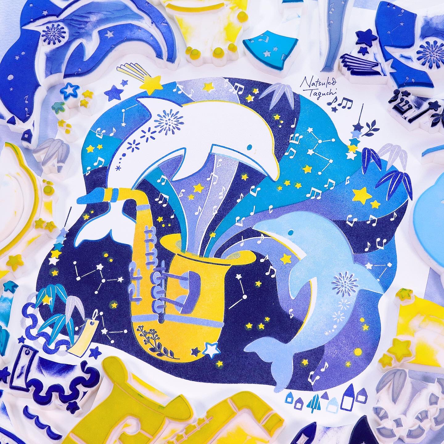 消しゴムはんこ No.239 一緒に水遊び 消しゴムはんこ No.239 一緒に水遊び