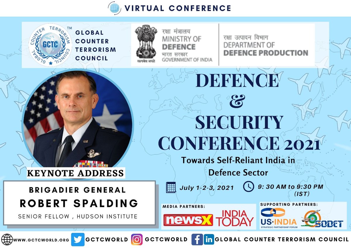 GCTCWORLD's tweet photo. #GCTC is thrilled to have @robert_spalding as a keynote speaker for the Defence and Security Conference 2021. #DEFSECGCTC2021 #GCTCWORLD @adgpi @indiannavy @IAF_MCC @LMIndiaNews @PMOIndia @DefenceMinIndia @DefProdnIndia #DefenceR&DGCTC @CleoPaskal @IndiaToday https://t.co/yz3V7Gdo9e