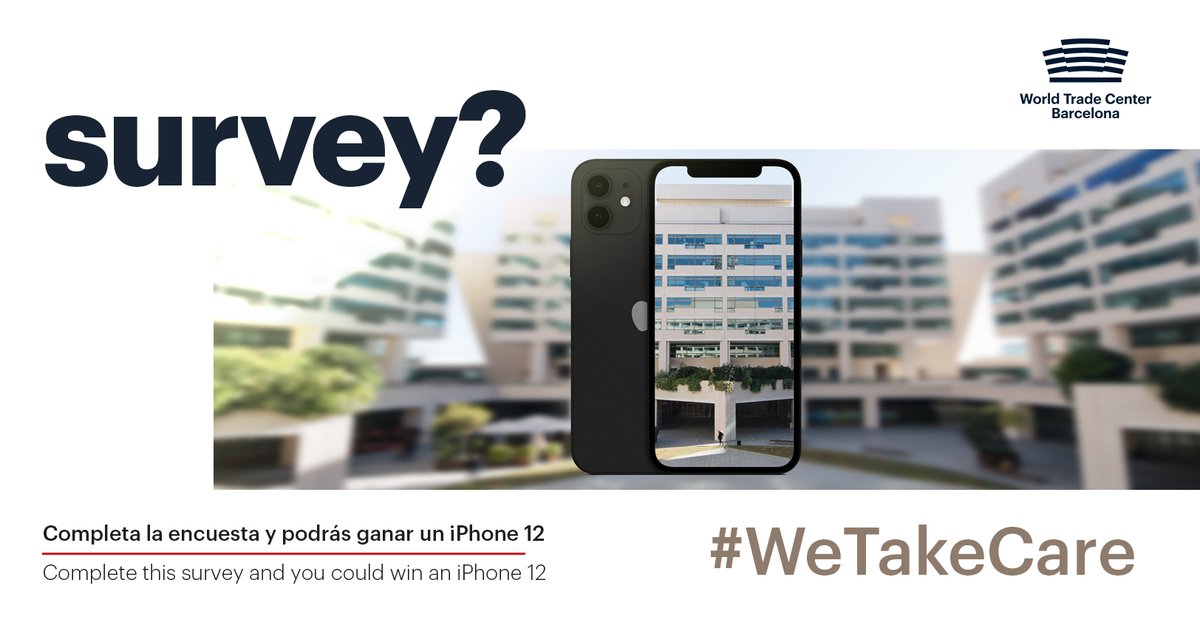 WTC Barcelona (@wtcbarcelona) on Twitter photo At the #WTCB we want to get to know you so that we can offer you the services that interest you most. Help us by answering the survey and you´ll be entered into a #draw to win an iPhone 12. 👉If you haven´t received it, ask your office manager or write to judith.llorente@cbre.com At the #WTCB we want to get to know you so that we can offer you the services that interest you most. Help us by answering the survey and you´ll be entered into a #draw to win an iPhone 12. 👉If you haven´t received it, ask your office manager or write to judith.llorente@cbre.com