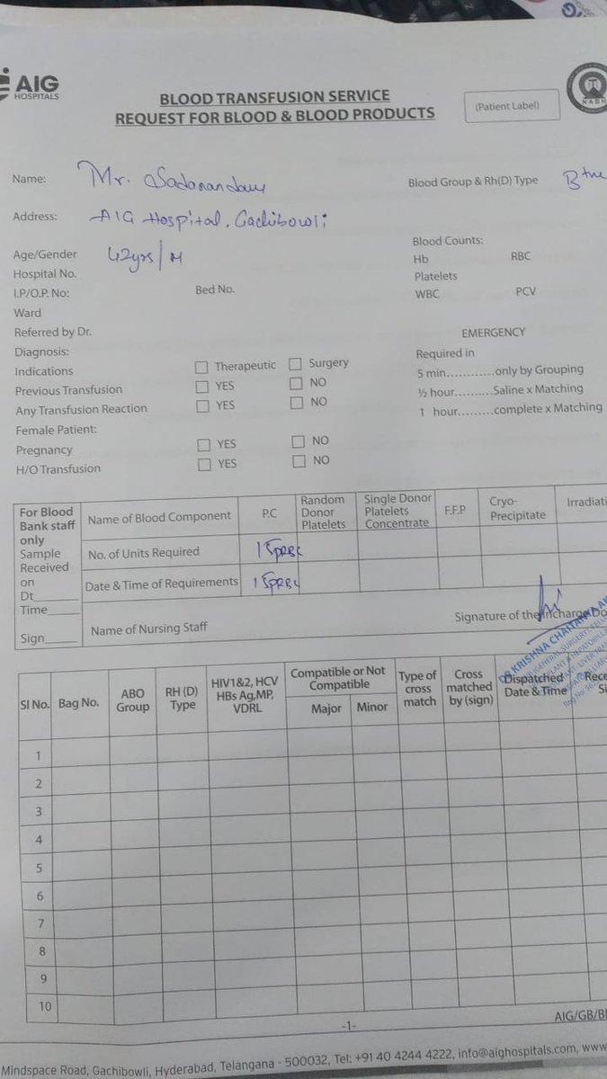 SreejaR11626680's tweet photo. Need Ur help @HanumaVihariFdn
@kotipapaganti01 @sreekanth324
@Hope4childran
5 units Emergency 🆘
City Name:Hyderabad
Need : *Blood
Patient: B.sadanandam
Age: 42
Blood Group: B+
units:11
Purpose: Liver transplantation surgery
Hospital:AIG HOSPITALS, GACHIBOWLI
Contact: 9121470531 https://t.co/Mhebt69x4E