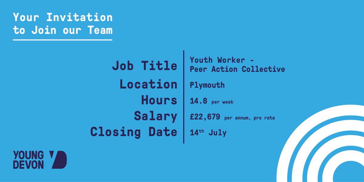 This is your Invitation to join Young Devon, as a Youth Worker...

youngdevon.org/work-for-us/yo…

Are you passionate about actively listening to young people's voices &amp; stories? Join our Voice team &amp; help us make a difference!💛

#hiringnow #jobsearch #Plymouth #hiring #applynow #Devon