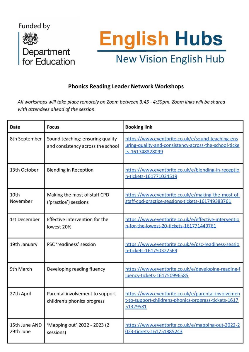 We're delighted to share our Reading Leader Phonics Workshops for 2021 - 2022 - Book now! drive.google.com/file/d/1U0PH4w…