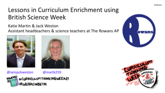 <a href="/martk259/">Katie Martin</a> and I have shared some insights for <a href="/WeAreInBetaPod/">We Are In Beta</a>  #curriculumThinkingWeek21 on how we use <a href="/ScienceWeekUK/">British Science Week</a> to leverage and celebrate our curriculum <a href="/TheRowansAP/">The Rowans AP Academy</a>. 

Register below!

weareinbeta.community/events/curricu…