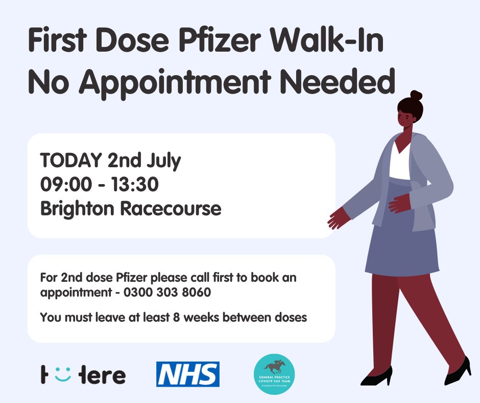 👋We are holding a walk-in vaccination clinic TODAY at the Brighton Racecourse, for FIRST DOSE Pfizer. No need to book an appointment, just come along to get vaccinated before 1:30pm! Please spread the word💙#maxthevax #grabajab #covidvaccination #vaccinated