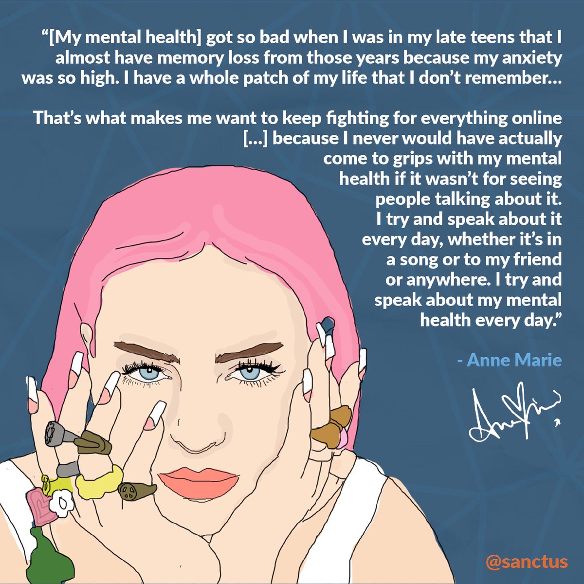 Sanctus Coaching & Mentoring (@sanctus) on Twitter photo Anne Marie has done a lot with moving the conversation with mental health, whether it's the benefits of therapy during the lockdown, with her consistent dialogue in her music, or more recently with her book coming out about mental health.
We salute you, <a href="/AnneMarie/">ANNE-MARIE</a> Anne Marie has done a lot with moving the conversation with mental health, whether it's the benefits of therapy during the lockdown, with her consistent dialogue in her music, or more recently with her book coming out about mental health.
We salute you, <a href="/AnneMarie/">ANNE-MARIE</a>