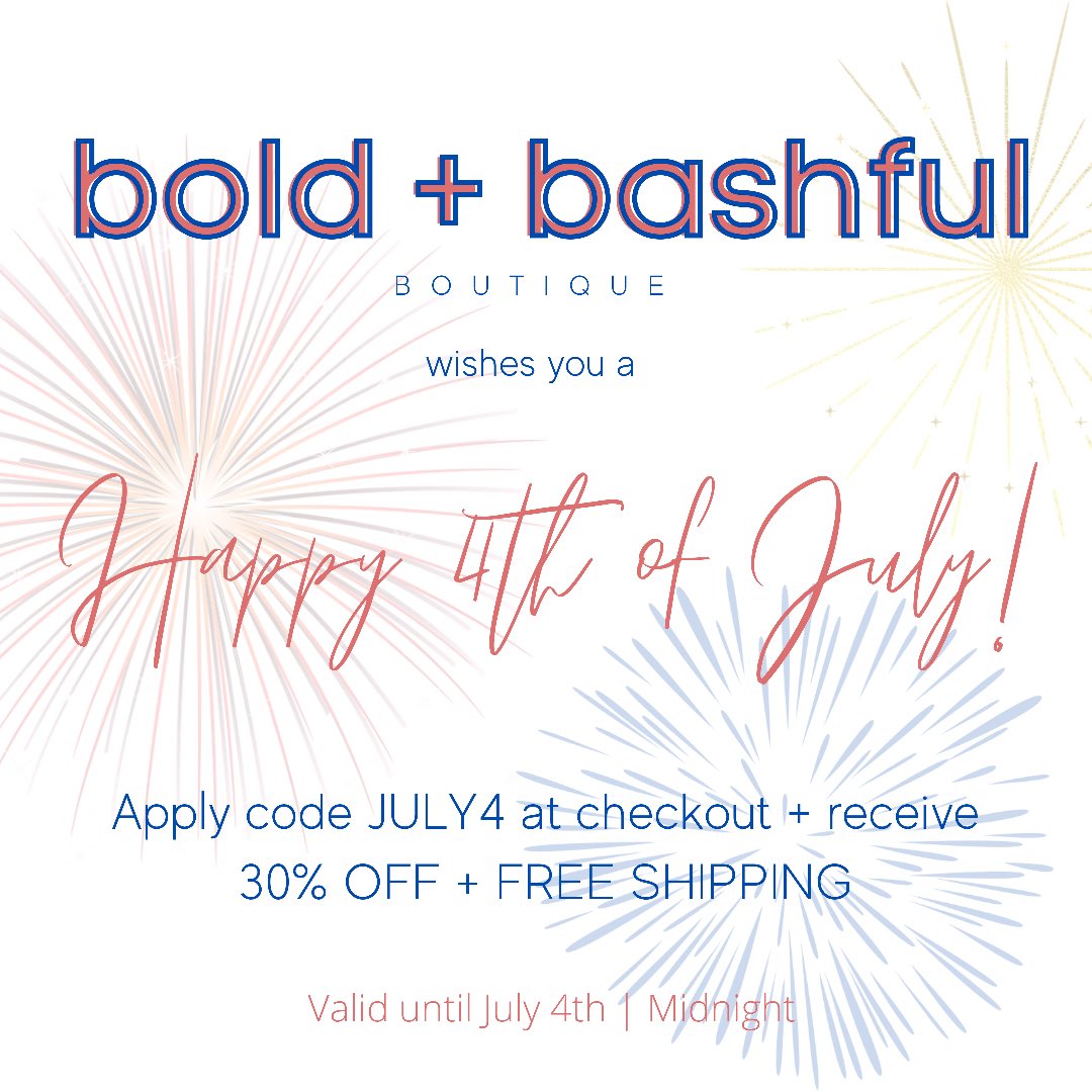 boldbashboutiq's tweet photo. Apply JULY4 at checkout for 30% off!🇺🇸❤️

Free shipping + discount code are valid until July 4th at Midnight. 

#boldbashboutique #Happy4th https://t.co/qfG3xT3hSn