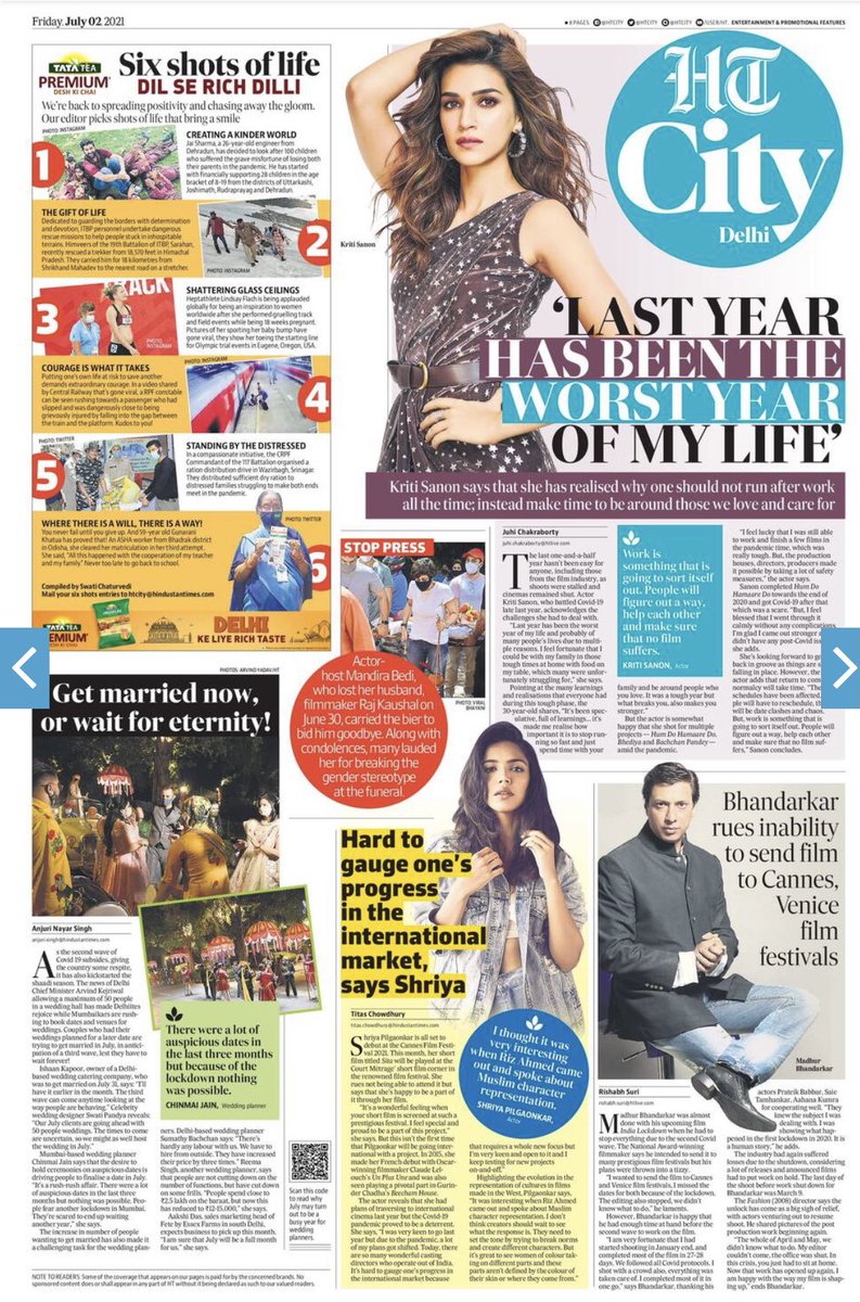 htcity's tweet photo. Read all the top news from the world of entertainment and lifestyle in today’s HT City ✨

@kritisanon @ShriyaP @imbhandarkar 
#MandiraBedi #RajKaushal https://t.co/5slcjHp28y