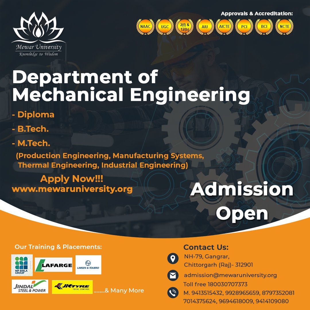 universitymewar's tweet photo. Become a #Worldclass #Skilled #Engineer, with #BestTeaching, #IndustrialTraining, #Internship and #oppurtunities around the globe, offered under Faculty of #Engineering&Technology, Mewar #University. https://t.co/Hc9PVrQL0N
