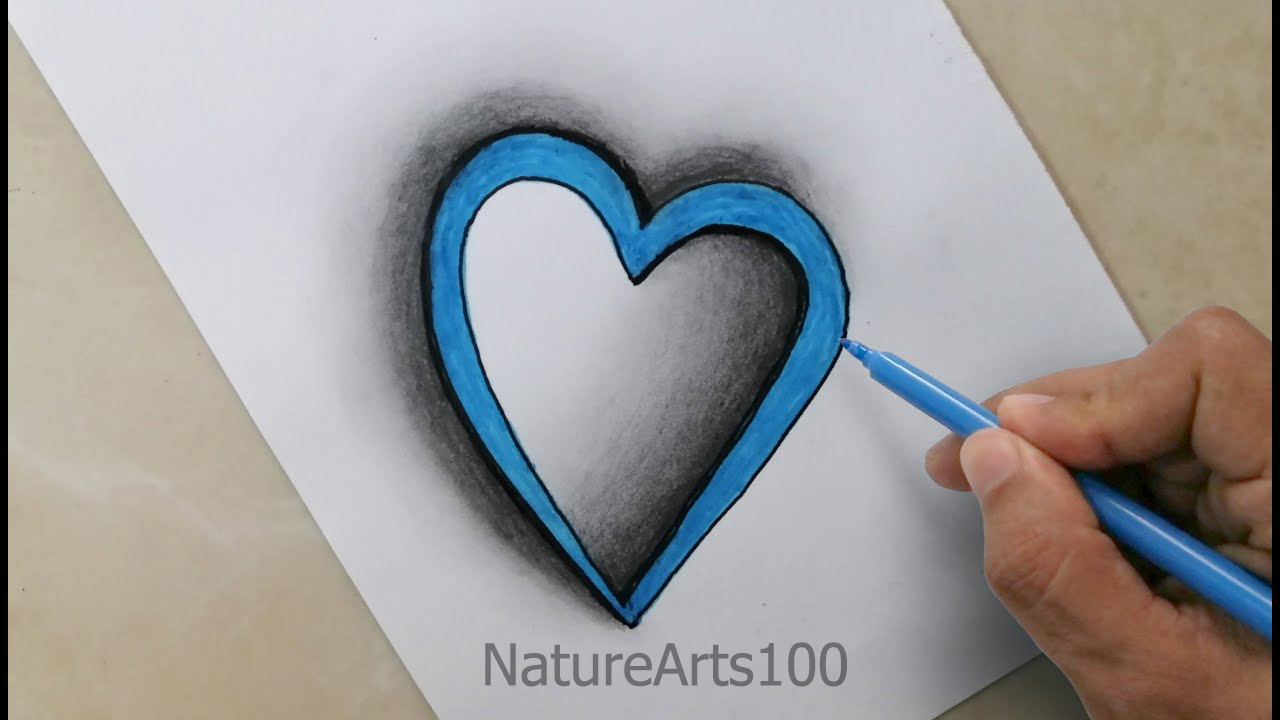 3d Art Drawing How To Draw A 3d Heart Drawing Heart Step By Step 3d Heart Video 3d On Paper Looks 3d Easy Sketches Art And Drawing