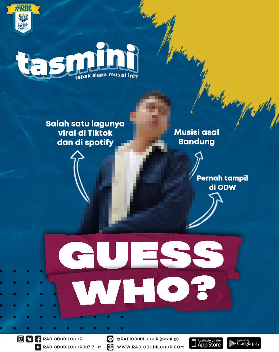 RadioBudiLuhur's tweet photo. Hai hai #Tasmini balik lagi nih๐
Walaupun udah masuk liburan, tapi tetap harus produktif lho๐ค
Yuk, mulai asah otak dengan tebak siapa musisi ini... ๐คญ
As usual, yang tau jawabannya bisa komen di chat box ya. Good luckโจ https://t.co/dsaSBdARsc