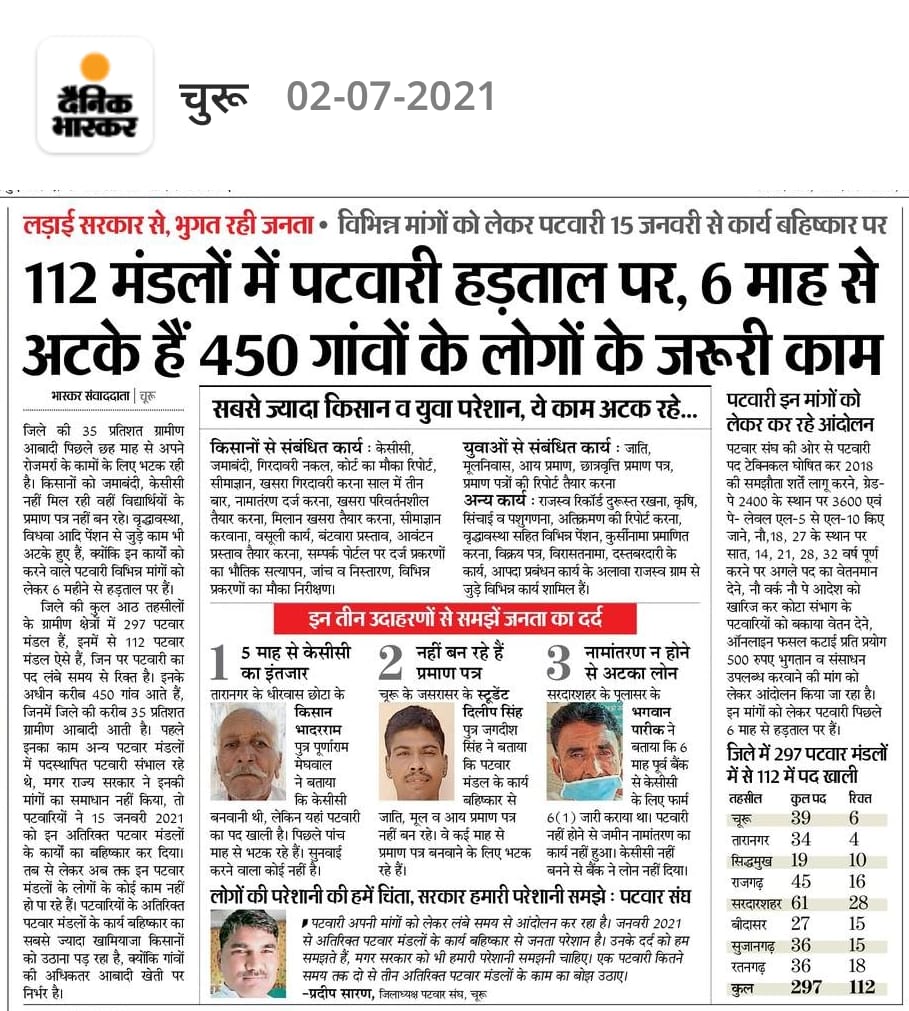 अब तो सरकार को पटवारियों की जायज मांगों को मान लेना चाहिए