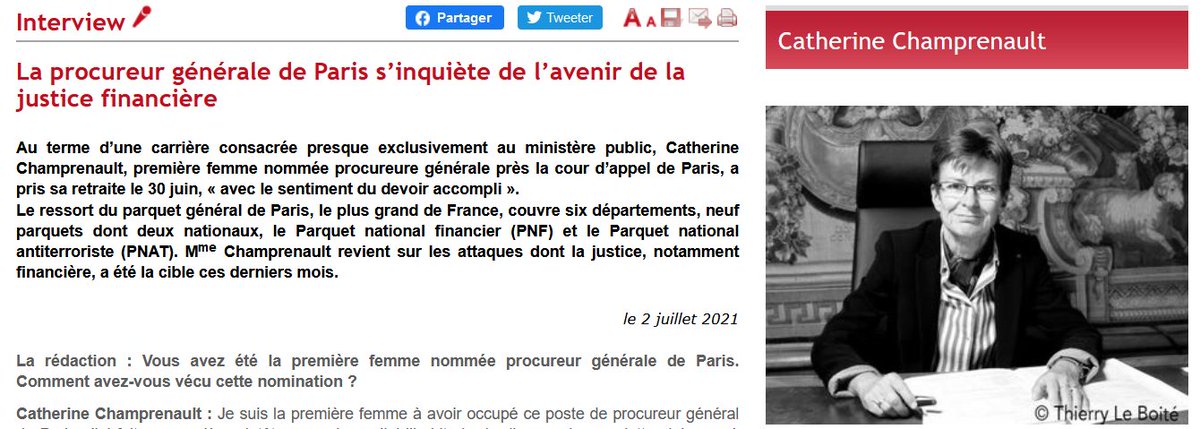 Longue interview de la procureure générale de Paris, Catherine Champrenault, qui vient de prendre sa retraite. Elle évoque longuement le PNF : " Aujourd’hui, on peut être inquiet du devenir de la justice financière dans notre pays."
dalloz-actualite.fr/interview/proc…