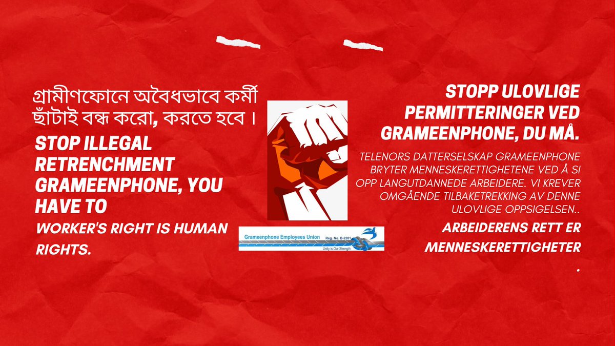 UnionGpeu's tweet photo. @Grameenphone @YasirAzman @TelenorGroup @Sigve_telenor @uniglobalunion @OslOsethu
@Norwaynews @CHoffmanUNI @Aftenposten 
@BusinessTimes @btno @NorwayinUK @NorwayUS
@Telegraph @Independent @ilobangladesh @HumanRightsCtte @NYSE @washingtonpost
@UN_Armida https://t.co/HZjfqrzkvg