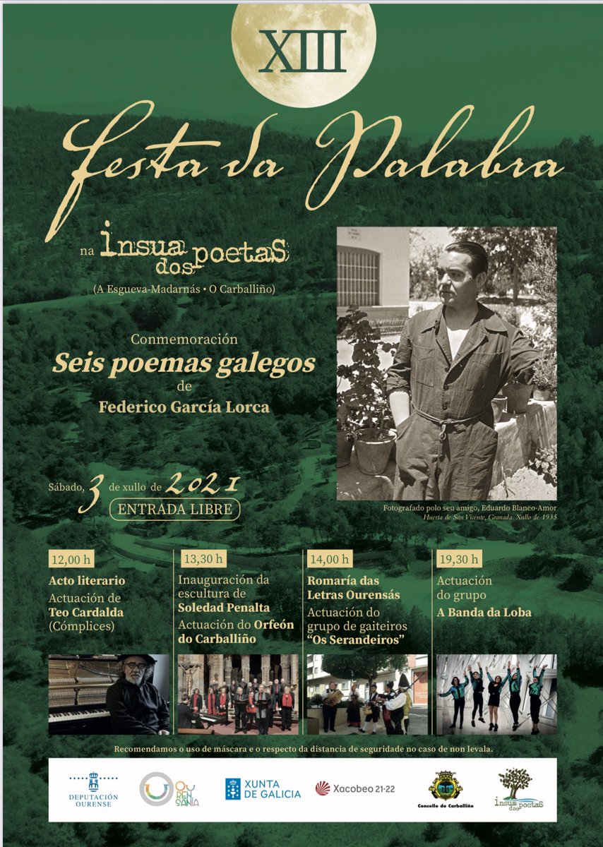 Mañá na <a href="/insuadospoetas/">Insua dos Poetas</a> o gran <a href="/teocardalda/">TEO CARDALDA</a> musicará poemas de Machado, García Lorca e Valle Inclán. Será un gran momento! #PaixónPorOUrense <a href="/LuisGTosar/">fєѕтα ∂α ραℓαвяα</a> <a href="/fempcomunica/">FEMP</a> <a href="/ThermalTowns/">European Historic Thermal Towns</a> <a href="/ccarballino/">O Carballiño</a> <a href="/DeputacionOU/">Deputación de Ourense</a>