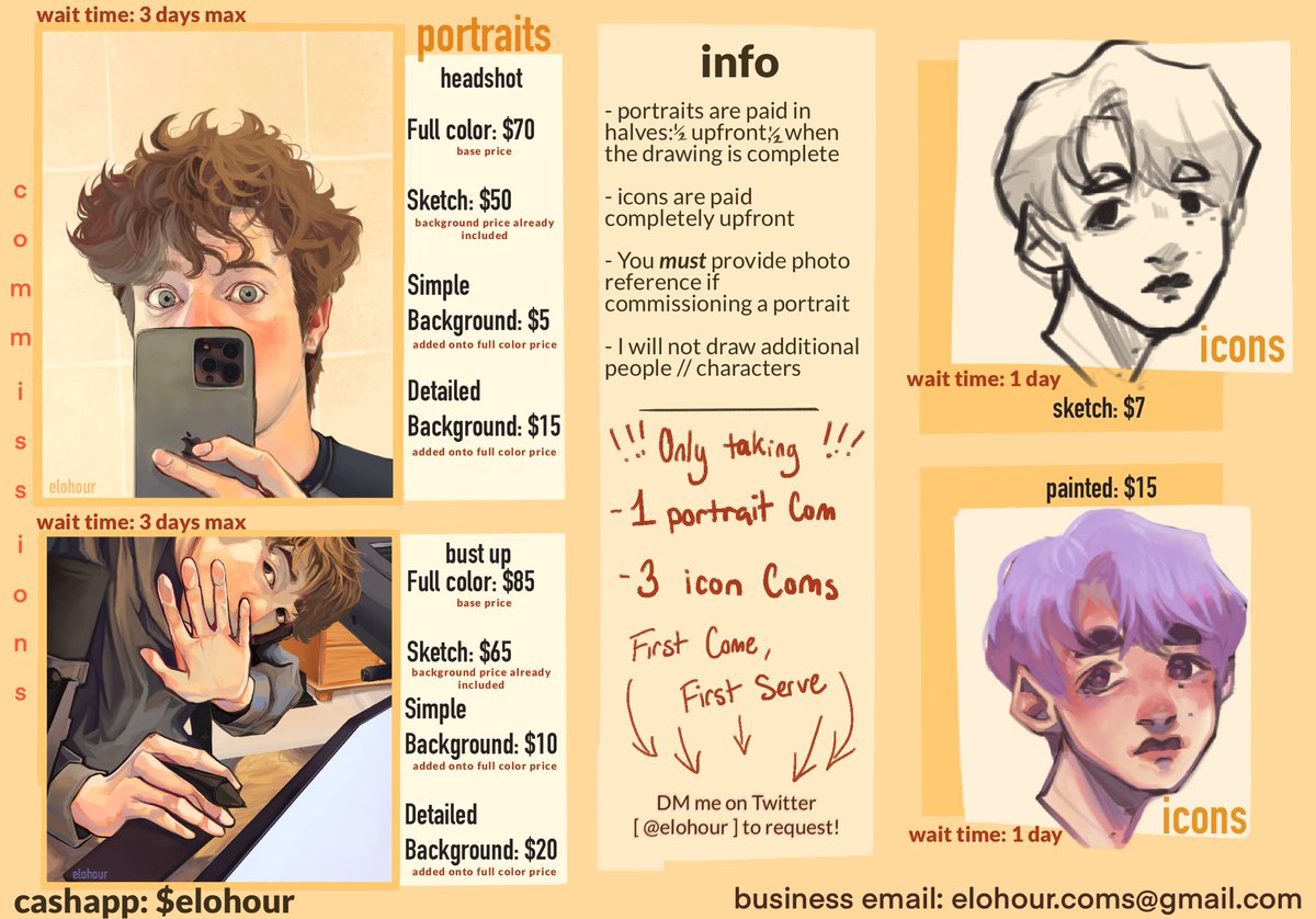 NIO'S PORTRAIT AND ICON COMS SHEET!!! [ if I missed anything pls let me know ;;; ]
I will open commissions the second I hit 8k on Twitter! There will be 4 slots total- 1 portrait commission, and 3 icon commissions!(+) 