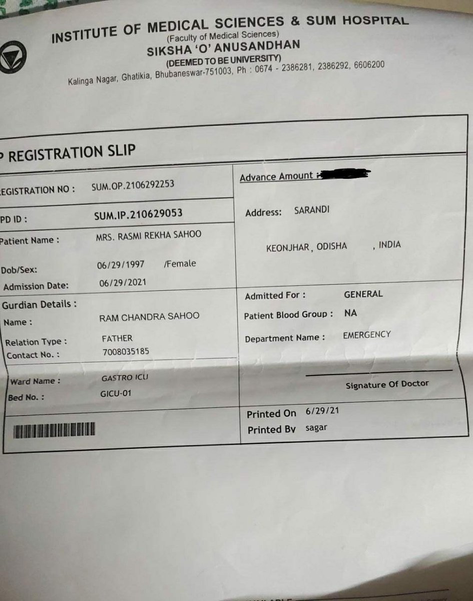 Subhashree2712's tweet photo. Patient details
Name: Rasmi Rekha Sahoo
IPD no: SUM.IP.210629053
Registration no:SUM.PO.2106292253 https://t.co/CtO2RFjcrg
