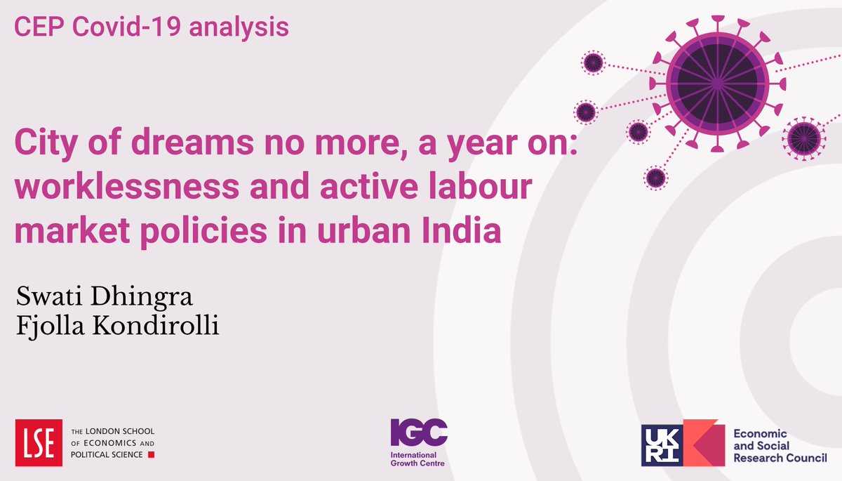 New! Urban workers who lost their jobs during India’s first lockdown have been unemployed for six months on average.

By <a href="/swatdhingraLSE/">Swati Dhingra</a> and @f_kondirolli

<a href="/The_IGC/">International Growth Centre</a> <a href="/LSEEcon/">LSE Department of Economics</a> <a href="/ESRC/">Economic and Social Research Council</a> <a href="/LSEnews/">LSE</a>

Read: ow.ly/BZvG50FmN3w